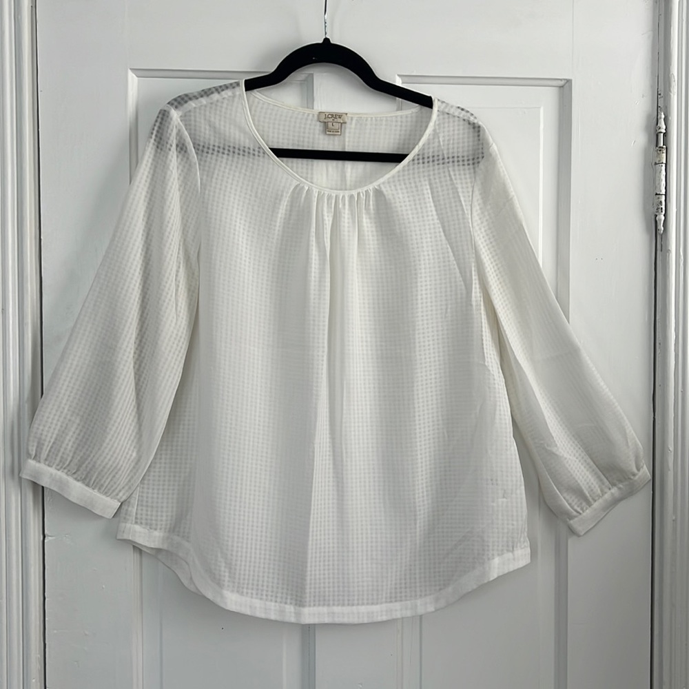 J.Crew Factory Sheer White Checked Top
